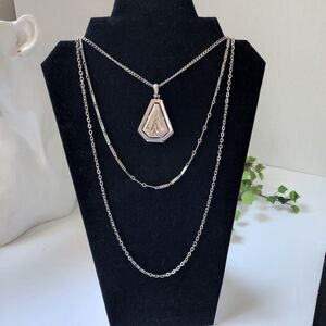 Vintage 3 Tier Silver Chain Necklace with Pendant